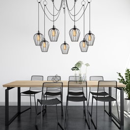 Opviq Lámpara de Araña Industrial de Metal Negro, 160 cm